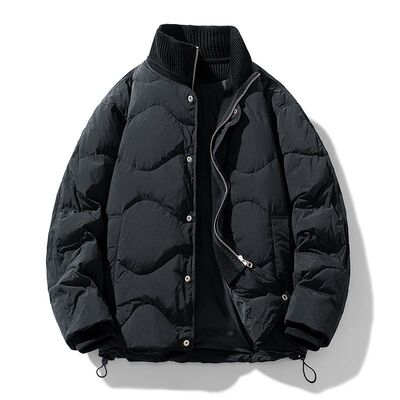 NASA联名冬季新国标90羽绒服美式毛线领拼接羽绒服外套新款 可二