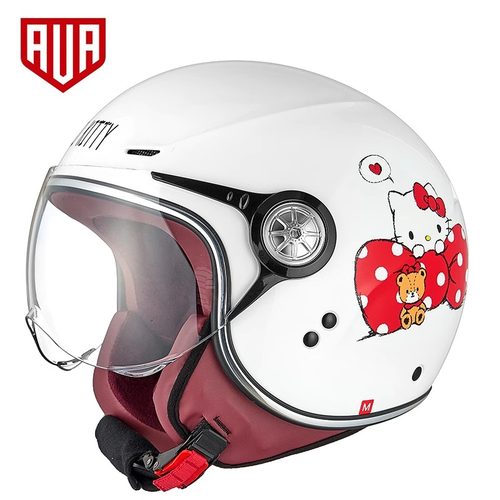 AVA摩托车半盔夏季女HelloKitty可爱头盔儿童盔电动车安全帽四季