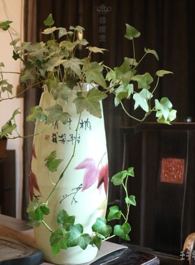 华颖堂二手收藏家具老物件壬午2002年片片枫叶情花瓶茶艺馆陈列件