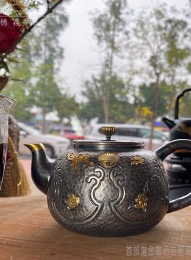 华颖堂泡茶具首丽堂韩国金雄石纯手工煮水999纯银吉星高照小银壶