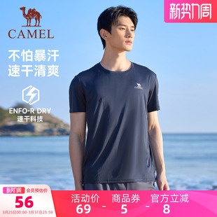 薄款 中年爸爸户外跑步短袖 情侣上衣男 运动速干衣T恤夏季 骆驼男装