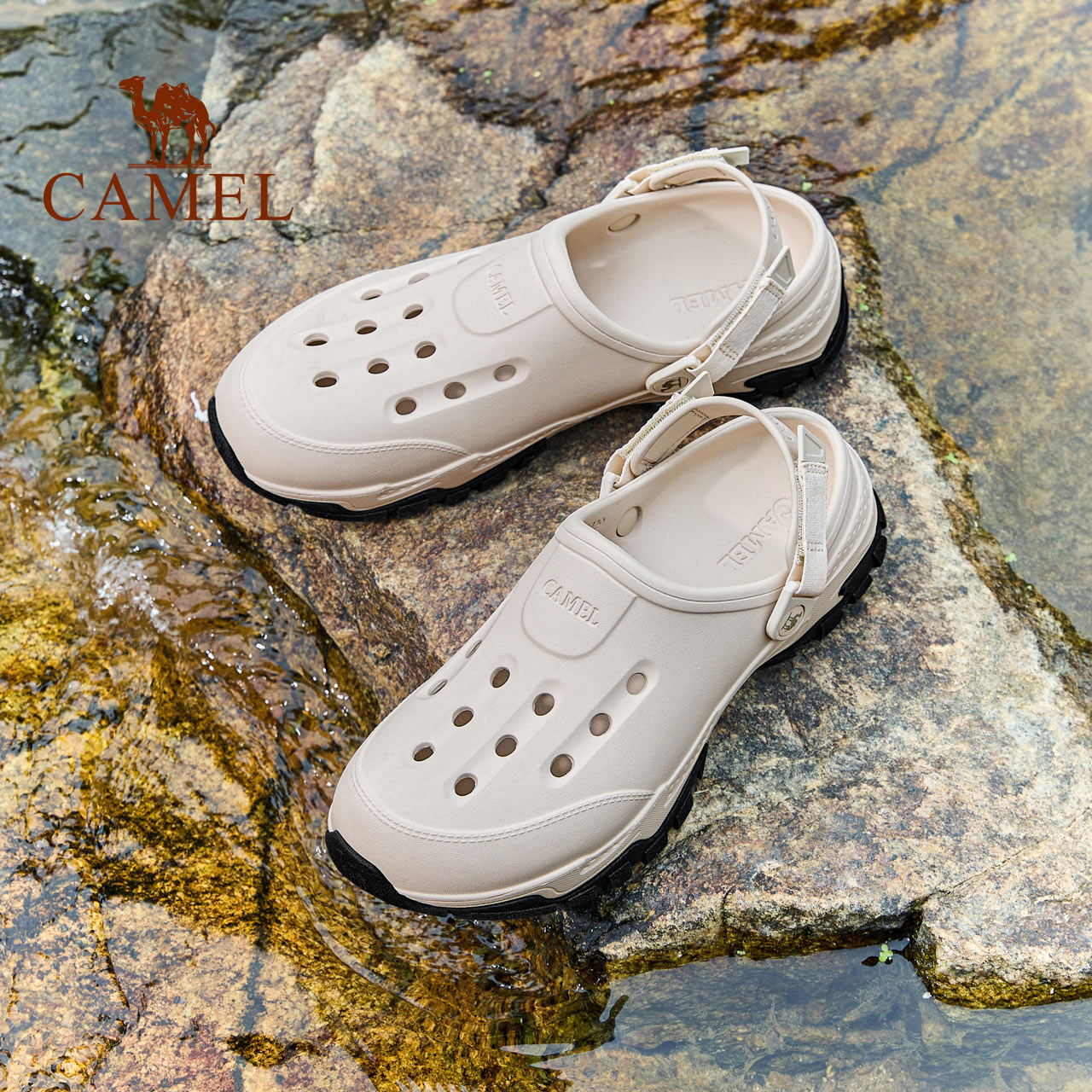 【骆驼山风】男鞋洞洞鞋2025夏季新款沙滩鞋软弹厚底两穿户外凉鞋