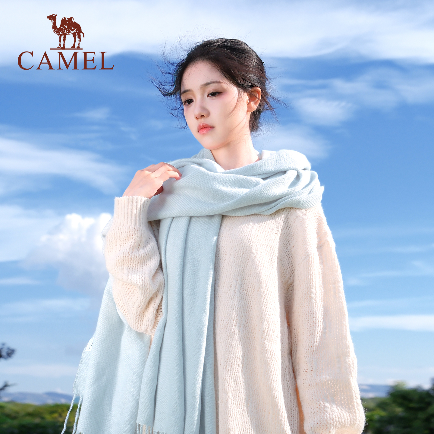 骆驼围巾女秋冬加厚保暖披肩围脖