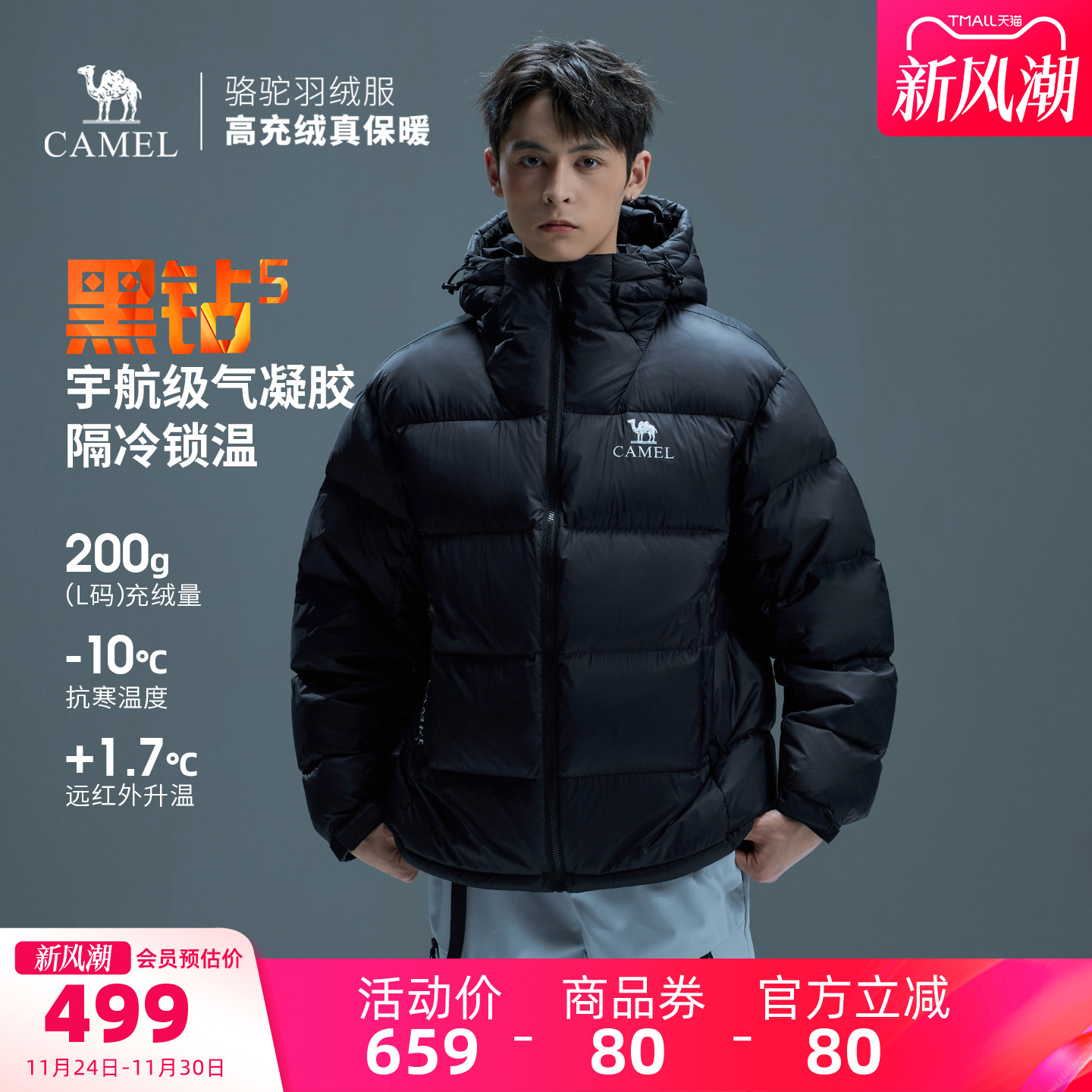 骆驼黑钻5户外泡芙羽绒服冬季新款男女款防泼水外套加厚面包服