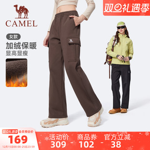 黑色休闲卫裤 骆驼运动加绒裤 直筒保暖宽松长裤 新款 女秋冬季