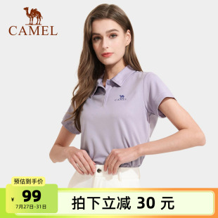 透气妈妈短袖 骆驼女装 新款 翻领Polo衫 T恤女宽松上衣体恤 运动夏季
