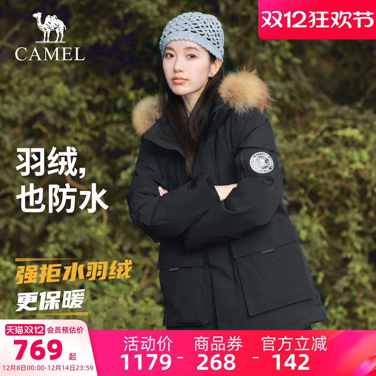 骆驼工装羽绒服035大毛领派克服