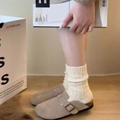 云上一步2023秋季 外穿厚底懒人鞋 新款 勃肯真皮包头半拖女鞋