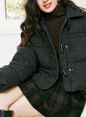 ZJ2024新品韩版纯羊毛灰色90白鸭绒羽绒外套女显瘦短款保暖面包服