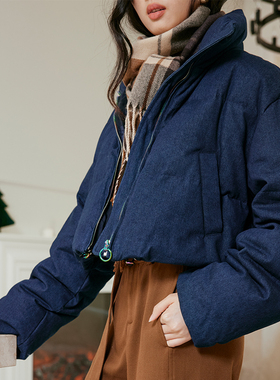 ZJ小众女装自制韩版短款水洗牛仔羽绒服90白鸭绒冬保暖短款面包服