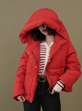 ZJ小众女装自制高级感羽绒服白鸭绒时尚百搭连帽保暖面包服短款冬