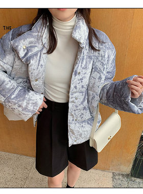 韩版浅蓝色丝绒加厚保暖面包服