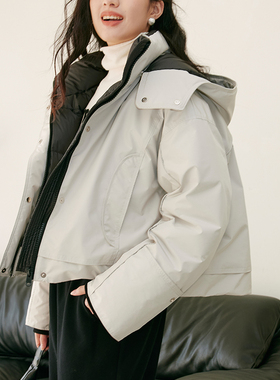 qc女装自制宽松连帽防风户外90白鸭绒羽绒服冬运动冲锋衣外套