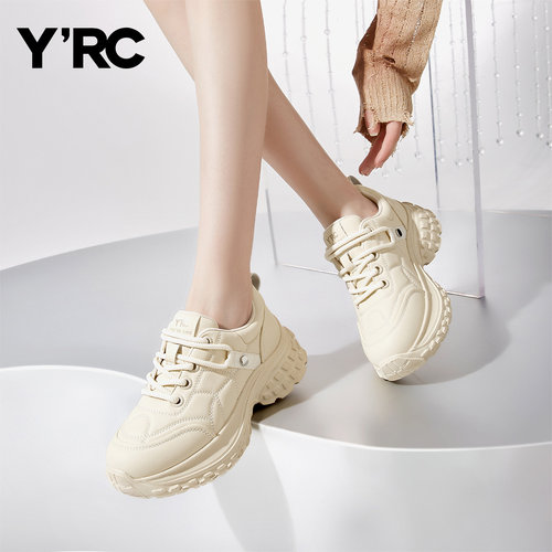 YRC厚底老爹鞋女2025新款百搭透气面包鞋休闲运动鞋增高女鞋