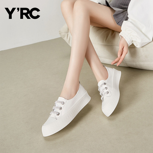 YRC休闲风小白鞋女2026新款系带平底单鞋百搭水钻板鞋