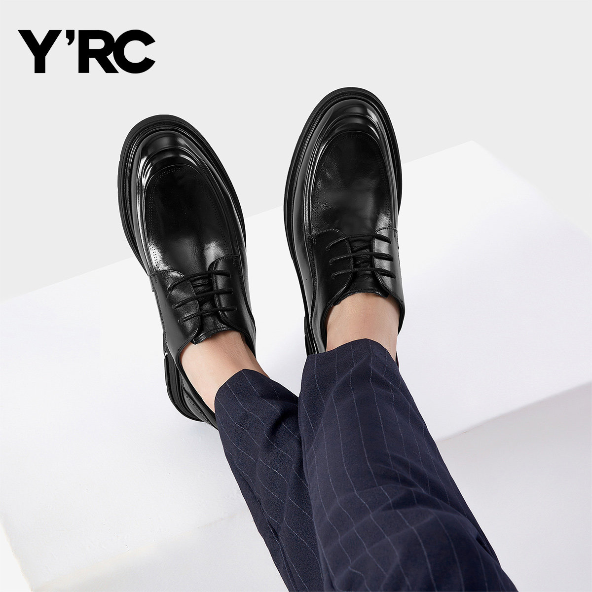 YRC真皮商务皮鞋男士2025新款黑色系带德比鞋透气舒适正装鞋