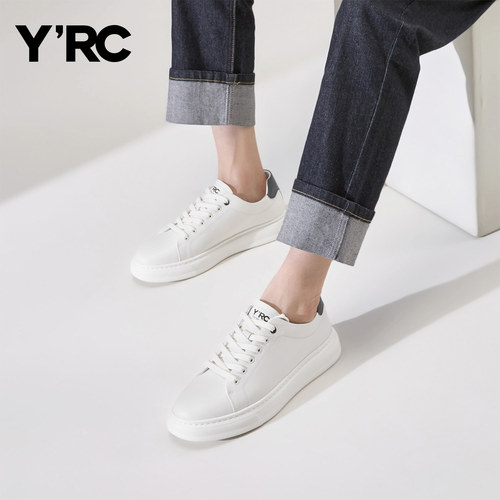 YRC头层牛皮厚底系带休闲板鞋
