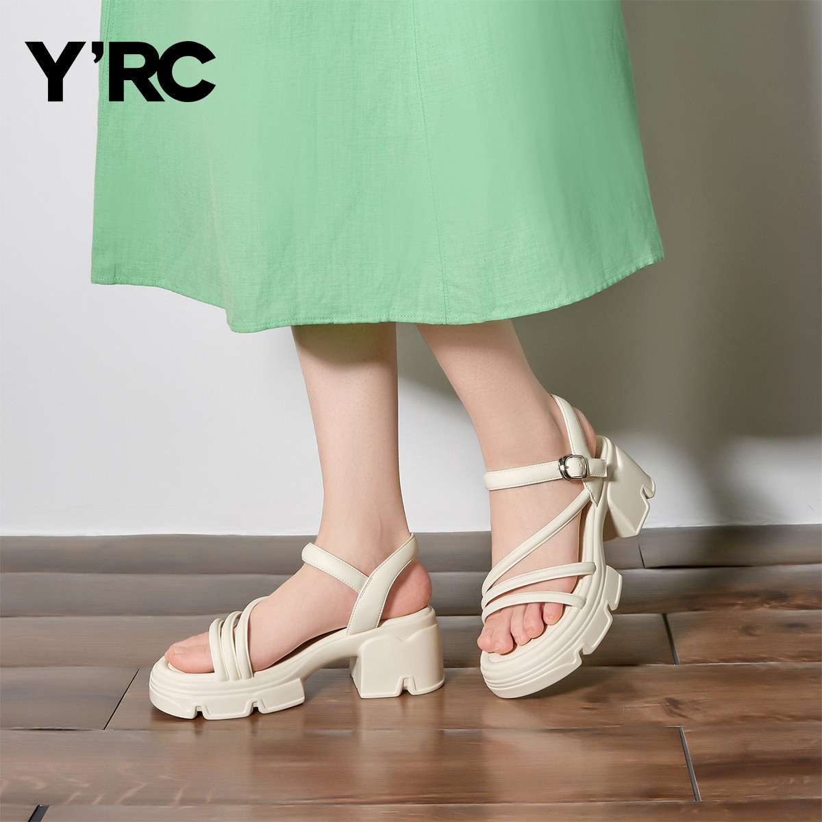 YRC凉鞋女上班不累脚2025新款夏季沙滩高跟女鞋增高厚底外穿