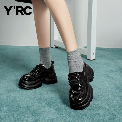 YRC厚底德比鞋女2025秋季新款增高松糕鞋小个子单鞋不累脚女鞋