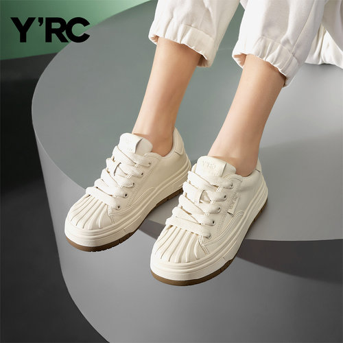 YRC透气真皮小白鞋厚底休闲板鞋