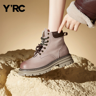 YRC黄色马丁靴女款2025秋季新款厚底真皮英伦风短靴复古大黄靴