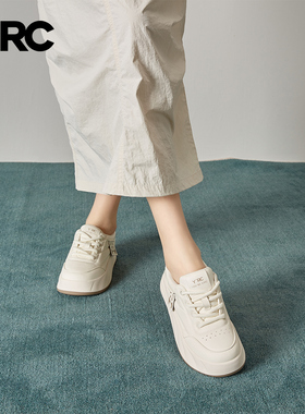 YRC厚底小白鞋女2025秋季新款百搭舒适系带休闲板鞋白色运动鞋