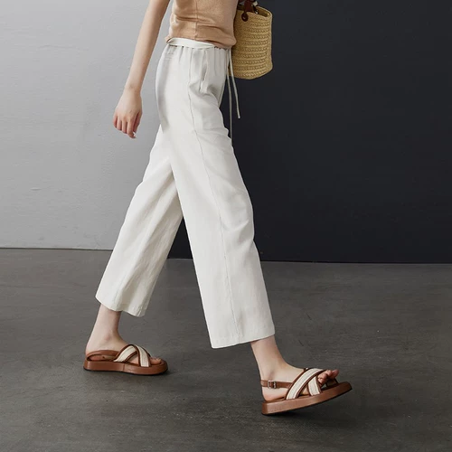 Летние штаны, оверсайз, эластичная талия, свободный прямой крой, высокая талия