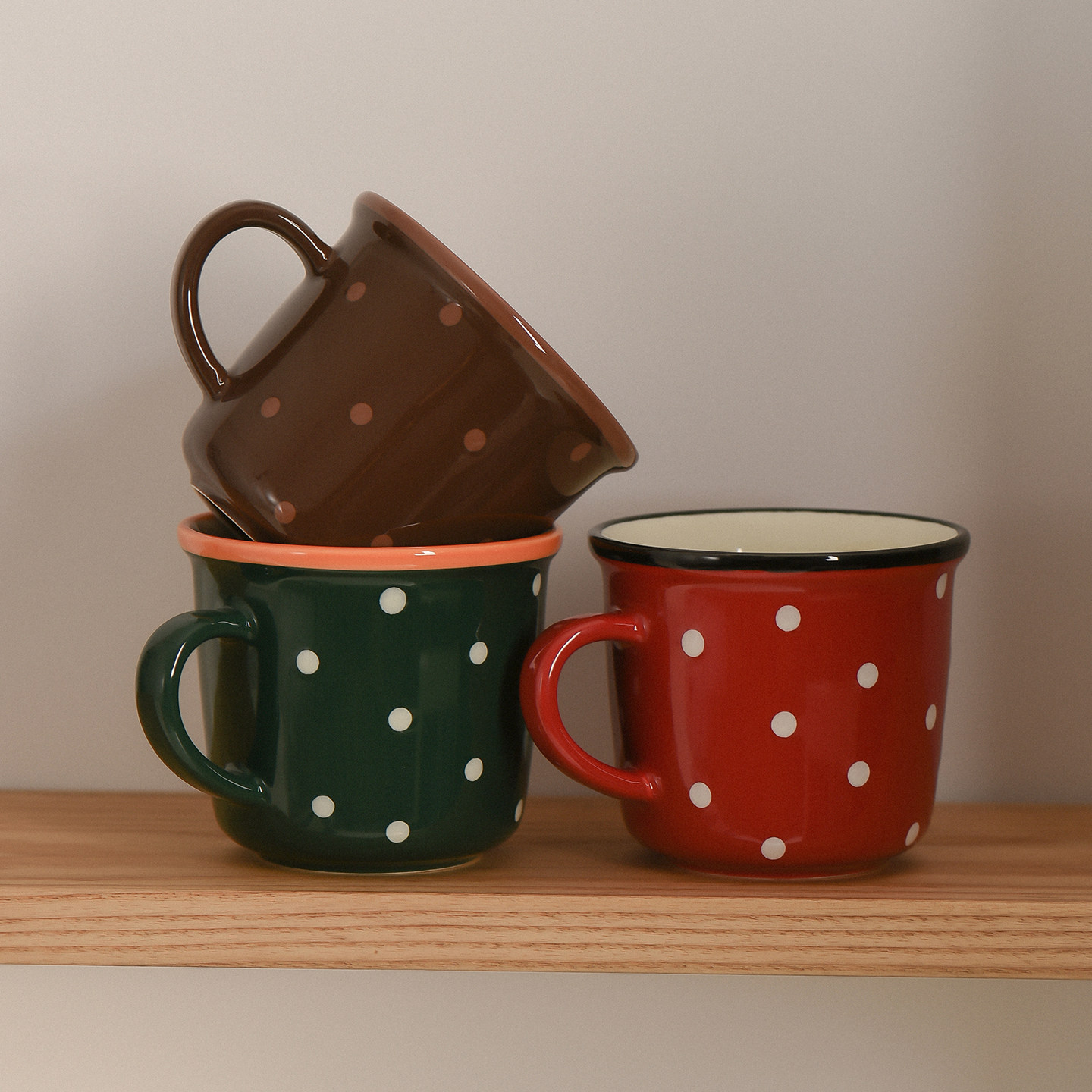 小西家复古波点马克杯家用陶瓷杯早餐杯牛奶杯咖啡杯可爱喝水杯子,餐饮具,马克杯,淘宝优惠券,粉丝福利购,淘宝优惠卷