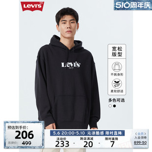 新款 加绒连帽卫衣oversize落肩情侣LOGO上衣 男士 s李维斯夏季 Levi