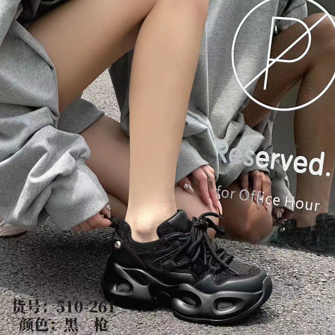 2024秋季新款厚底老爹鞋街拍真皮松糕底休闲女鞋欧版亮砖款女鞋子