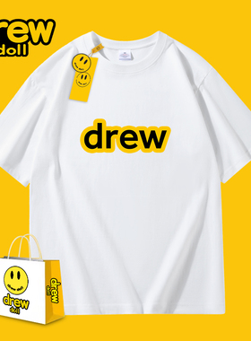 drew doll官方高街2024年夏季新款纯棉笑脸情侣短袖T恤男女潮牌