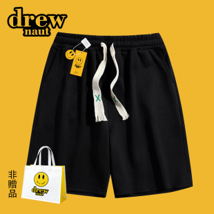 笑脸潮牌纯色情侣宽松抗皱五分裤 drew夏户外美式 休闲男女运动短裤