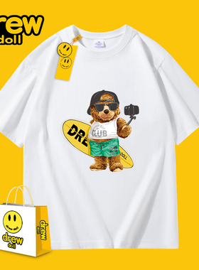 drew doll2025年夏季新款印花短袖男女情侣纯棉圆领潮牌t恤高街