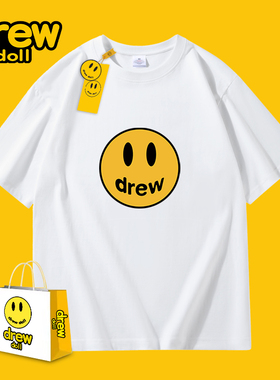 DREW DOLL联名美式街头休闲t恤男女纯棉短袖潮牌笑脸情侣圆领上衣