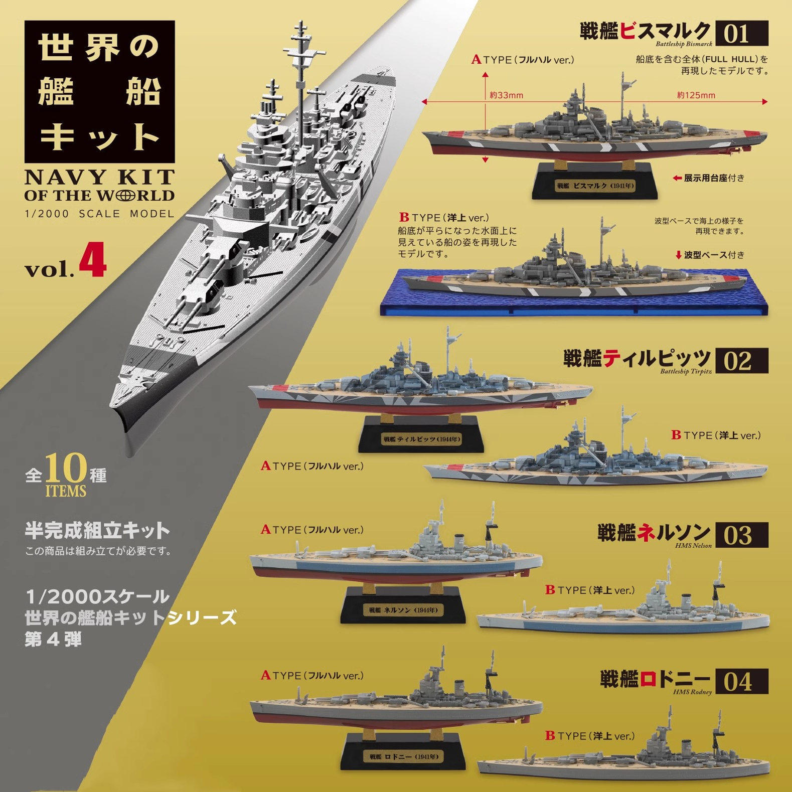 正品食玩F-toys 1/2000世界舰船4俾斯麦 提尔皮茨 纳尔逊 罗德尼