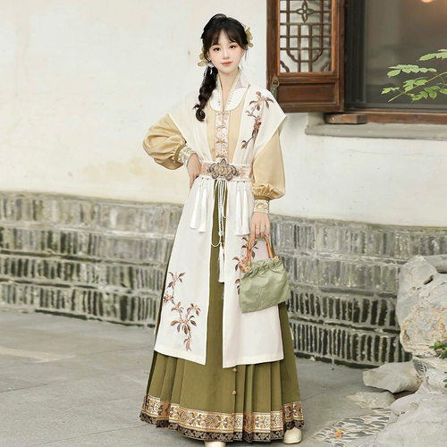 倚梦阁原创金桂词汉服女中国风改良汉元素披肩上衣半裙套装9416
