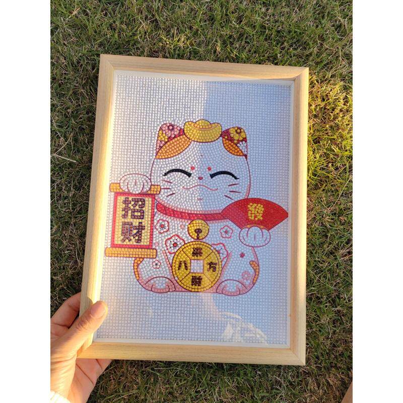 2025新款钻石画招财猫粘贴钻画带相框客厅玄关卧室手工绣儿童手工