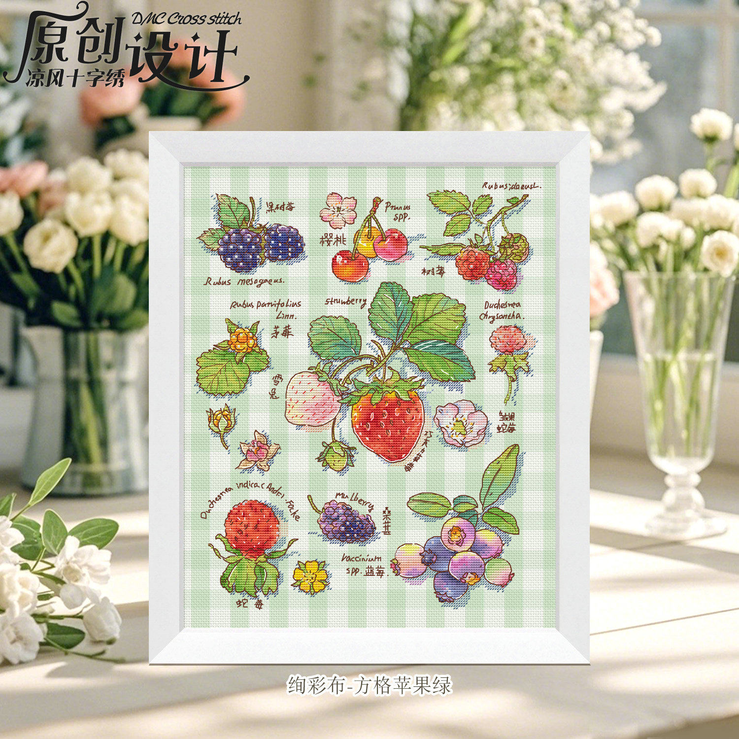 凉风DMC线十字绣套件 新款挂画原创设计B1224莓果图鉴 印花