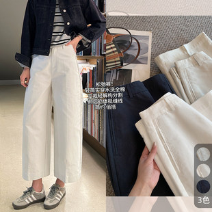 8度灰折纸裤 水洗全棉立体剪裁九分阔腿休闲裤