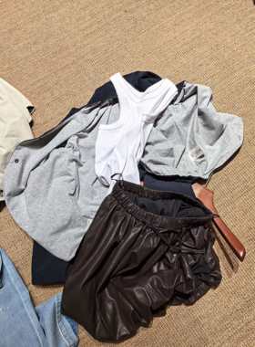 YEVA CHAO全进口小羊皮高腰A字半身裙