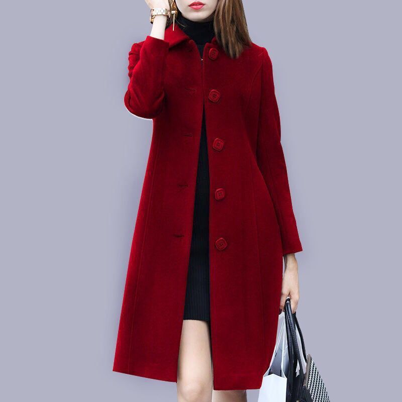 毛呢大衣女中长款2025秋冬新款赫本风大码修身显瘦毛呢外套西装女