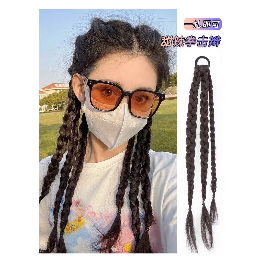 拳击辫假发辫子女高马尾网红自然挑染麻花鱼骨辫甜酷女孩辫子假发