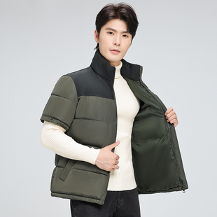 中老年羽绒棉加肥加大拼色外套冬棉袄 马甲保暖护肩半袖 男士 短袖