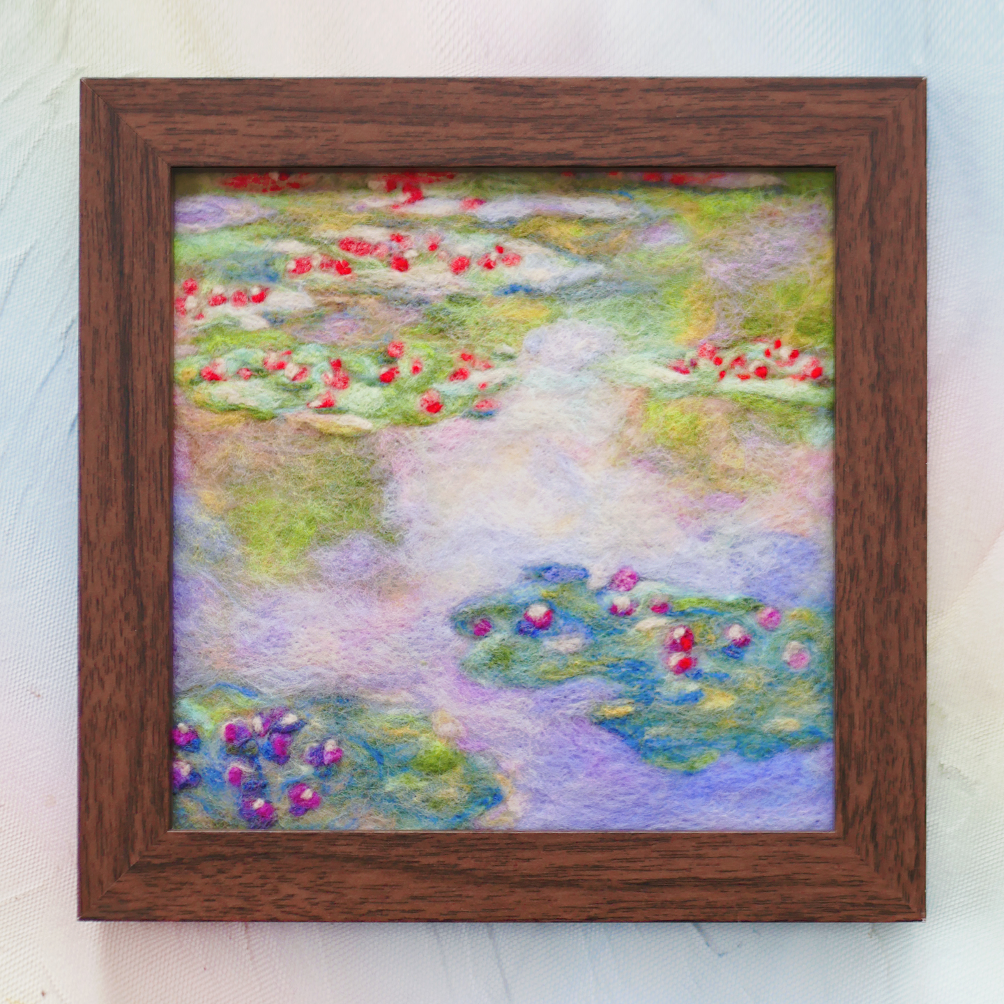 数绵羊羊毛毡戳戳乐diy材料包 莫奈睡莲相框画装饰摆件送情侣礼物