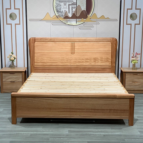 新中式红胡桃木榫卯床1.5米环保原木色实木床简约轻奢1.8米双人床