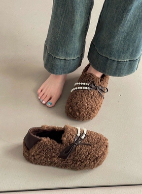 日本offcat2025新款毛毛鞋女款冬季气质外穿厚底增高一脚蹬保暖棉