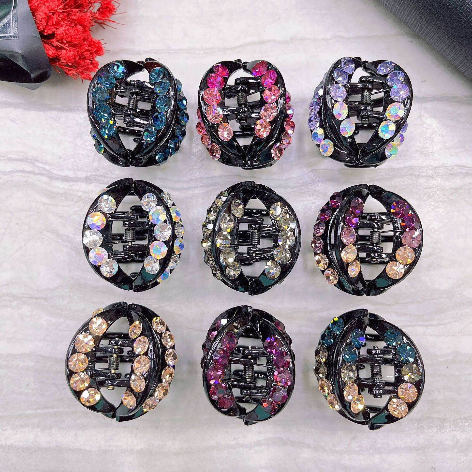 冬季新款捷克钻中号半圆发夹抓夹时尚爪子刘海侧边夹女生发饰