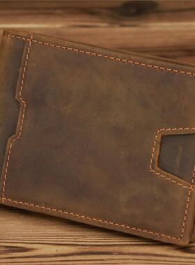 日本SF卡疯皮钱包男士真皮钱夹做旧驾驶证包复古马美金钞票夹头牛