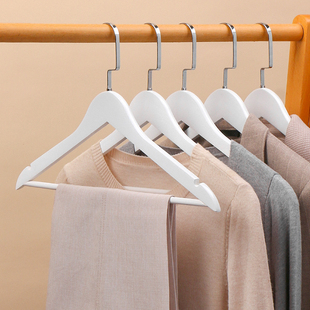 白色实木衣架家用挂衣卧室衣帽间扁钩防滑无痕木制衣挂成人衣撑子