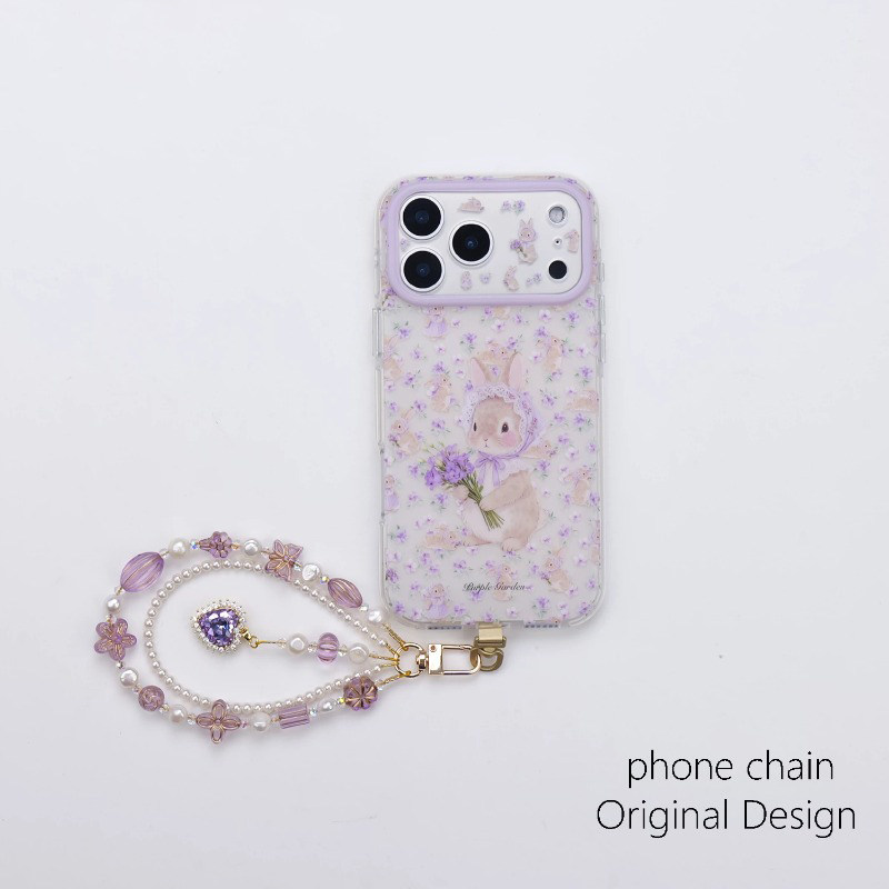 战鉴 甜美可爱风紫色碎花兔子手机壳苹果iPhone透明软壳带挂绳